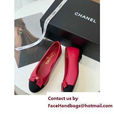 Chanel Lambskin  &  Patent Calfskin Black/RED Ballerinas G39999 2023